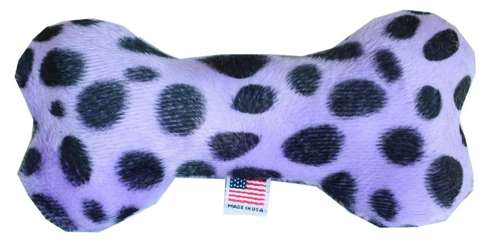 6" Plush Bone Dog Toy Purple Leopard