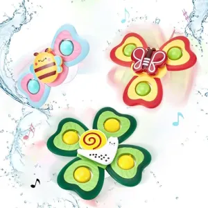 Amazon Brand - Jam & Honey 2 in 1 Fidget Spinner | Suction Spinner Toy for Baby | Popit Toy | Great Birthday Gift | Toys for Kids | Return Gift for Kids | Flower Design (3 Pcs)