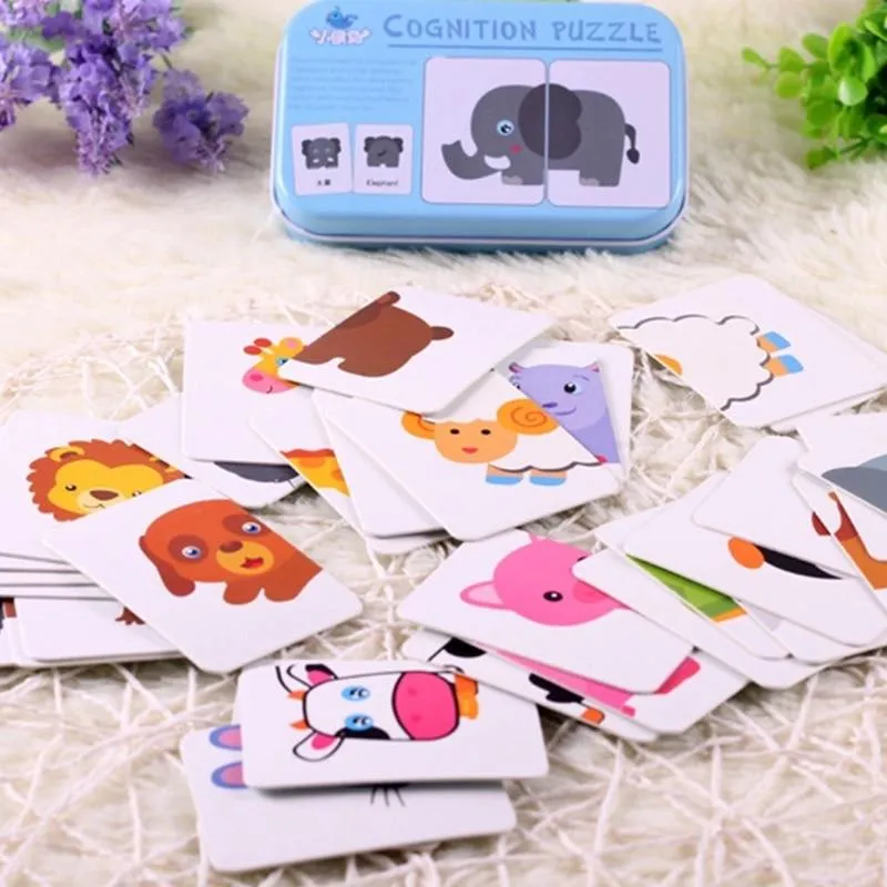 Fruit Animal Cognition Card Puzzle Game For Baby Toddler Montessori Matching Game 3D Jigsaw Kids Early Learning Educational Gift