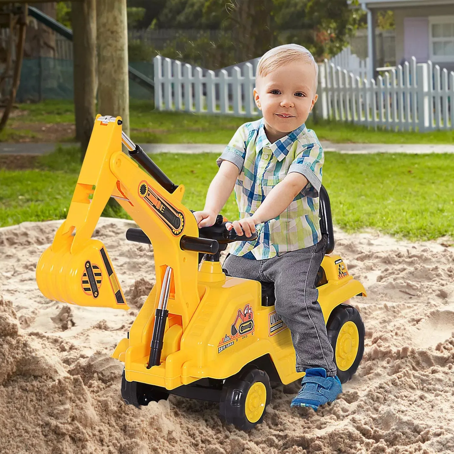 HOMCOM NO POWER 3 in 1 Toy Excavator Scooter Pulling Cart Pretend Play construction truck Hom  Com