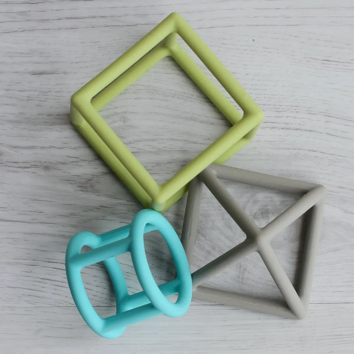 Little Rawr Silicone Geometric Teether Set (Set of 3) - Blue