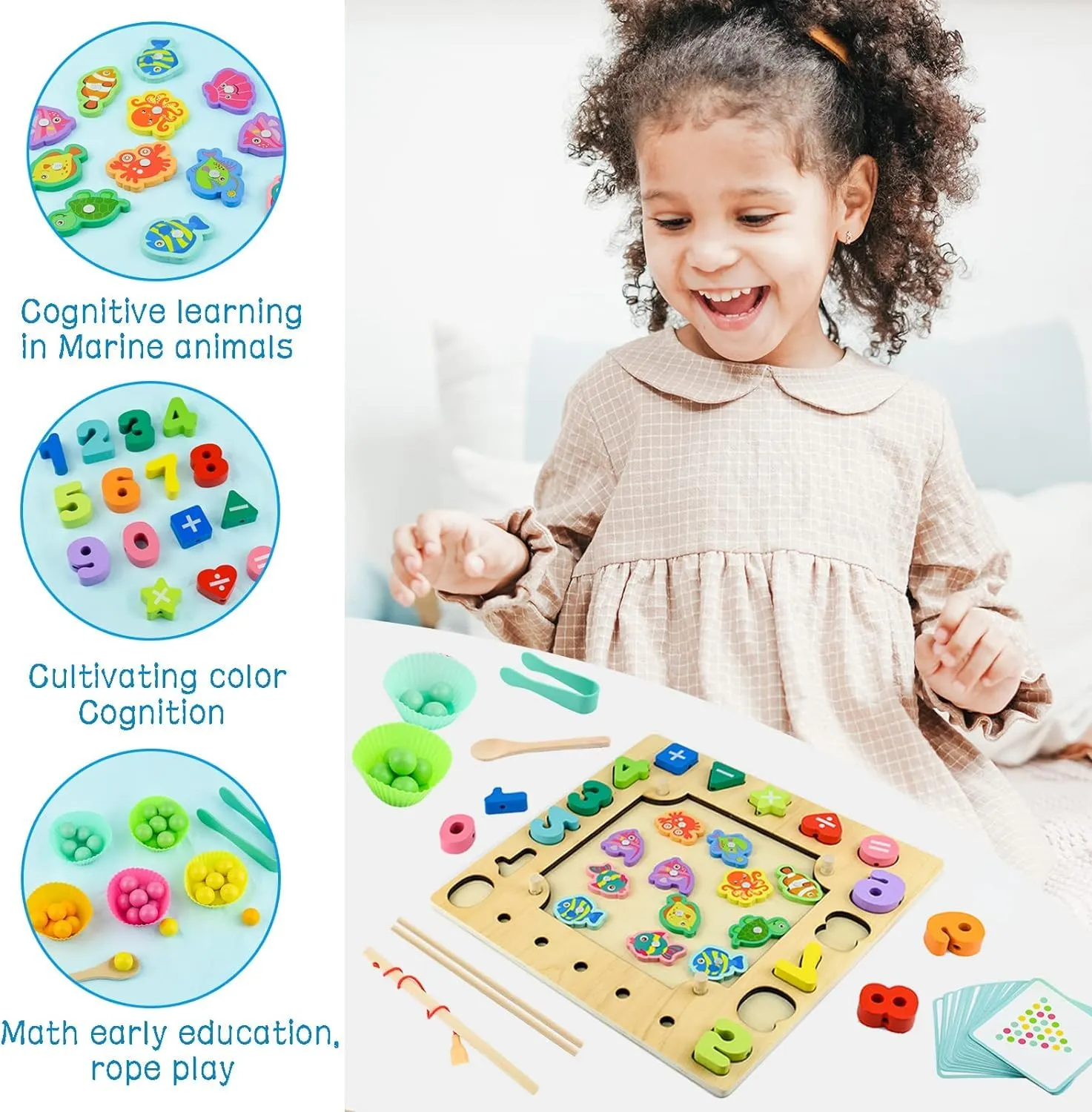 Magicwand 13-in-1 Wooden Puzzle Counting Sorting Stacking Art Clip Beads Fishing Chess Game