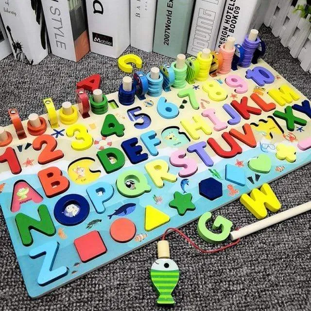 Montessori Educational Wooden Toys Children Busy Board Math Fishing Children's Wooden Preschool Montessori Toy Counting Geometry