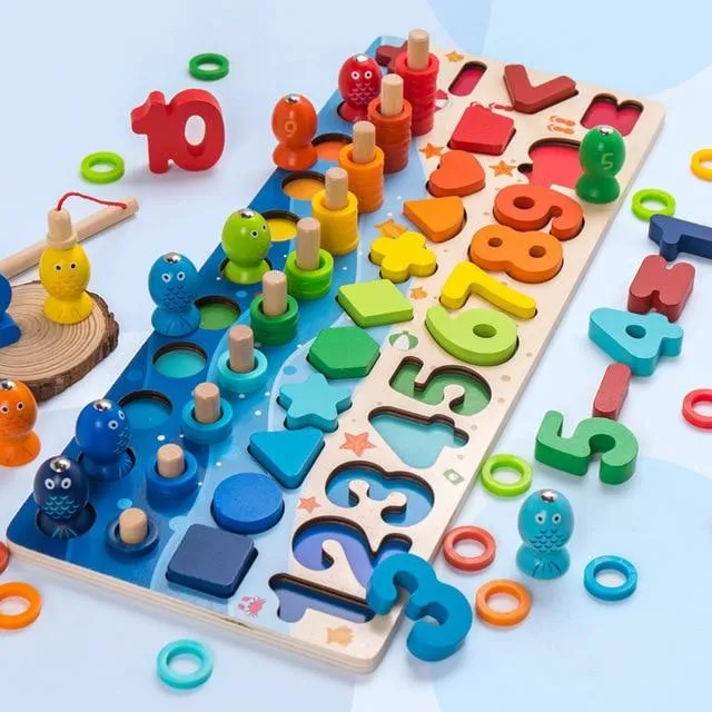 Montessori Educational Wooden Toys Children Busy Board Math Fishing Children's Wooden Preschool Montessori Toy Counting Geometry