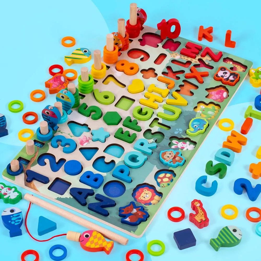 Montessori Educational Wooden Toys Children Busy Board Math Fishing Children's Wooden Preschool Montessori Toy Counting Geometry