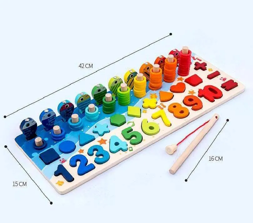 Montessori Educational Wooden Toys Children Busy Board Math Fishing Children's Wooden Preschool Montessori Toy Counting Geometry