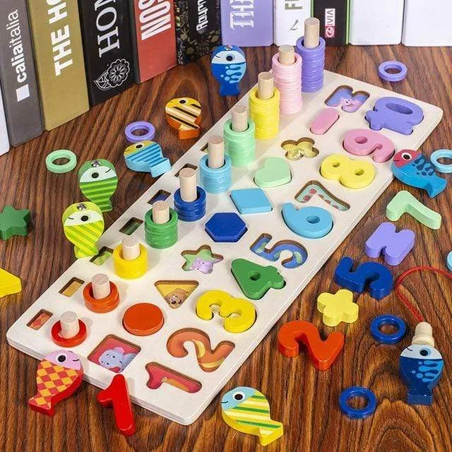 Montessori Educational Wooden Toys Children Busy Board Math Fishing Children's Wooden Preschool Montessori Toy Counting Geometry