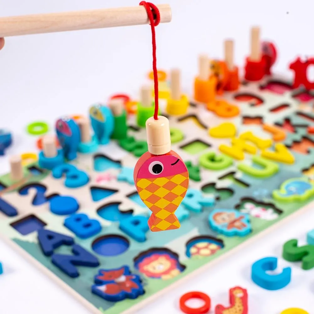 Montessori Educational Wooden Toys Children Busy Board Math Fishing Children's Wooden Preschool Montessori Toy Counting Geometry