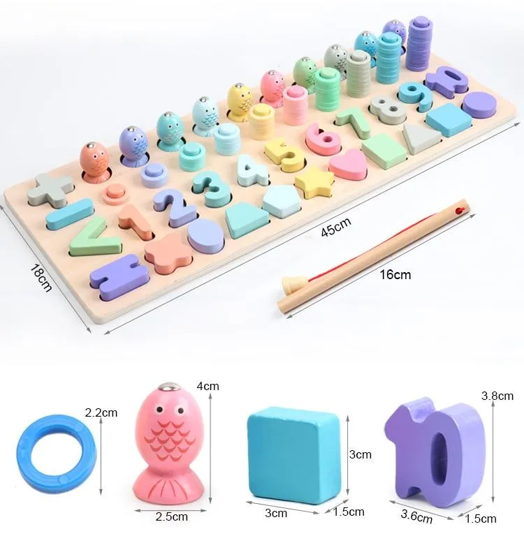 Montessori Educational Wooden Toys Children Busy Board Math Fishing Children's Wooden Preschool Montessori Toy Counting Geometry