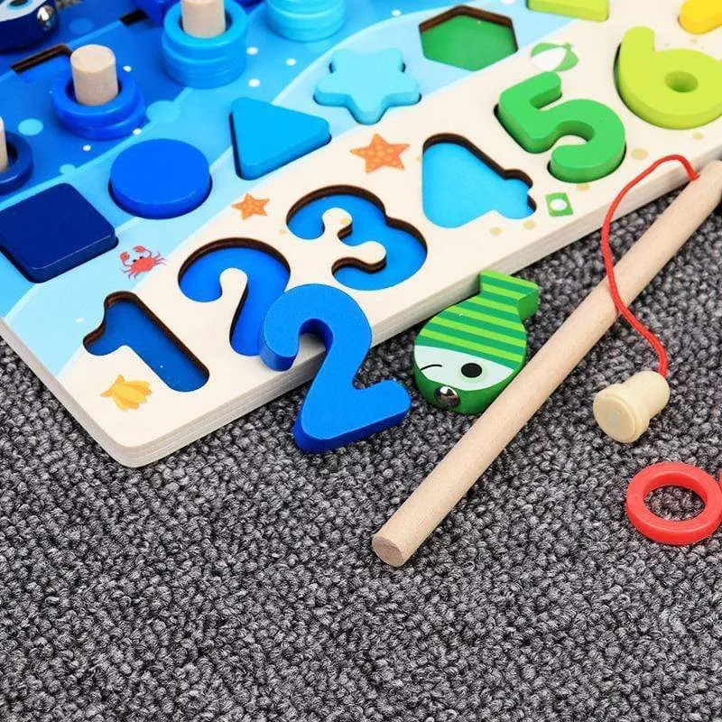 Montessori Educational Wooden Toys Children Busy Board Math Fishing Children's Wooden Preschool Montessori Toy Counting Geometry