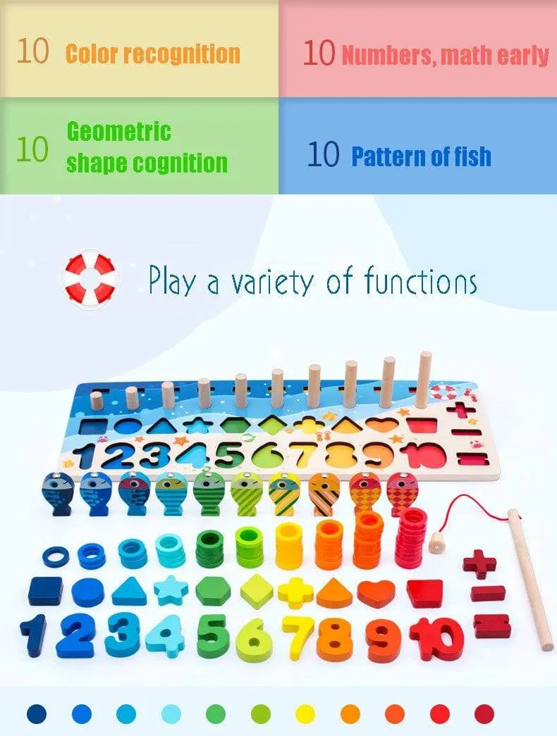 Montessori Educational Wooden Toys Children Busy Board Math Fishing Children's Wooden Preschool Montessori Toy Counting Geometry