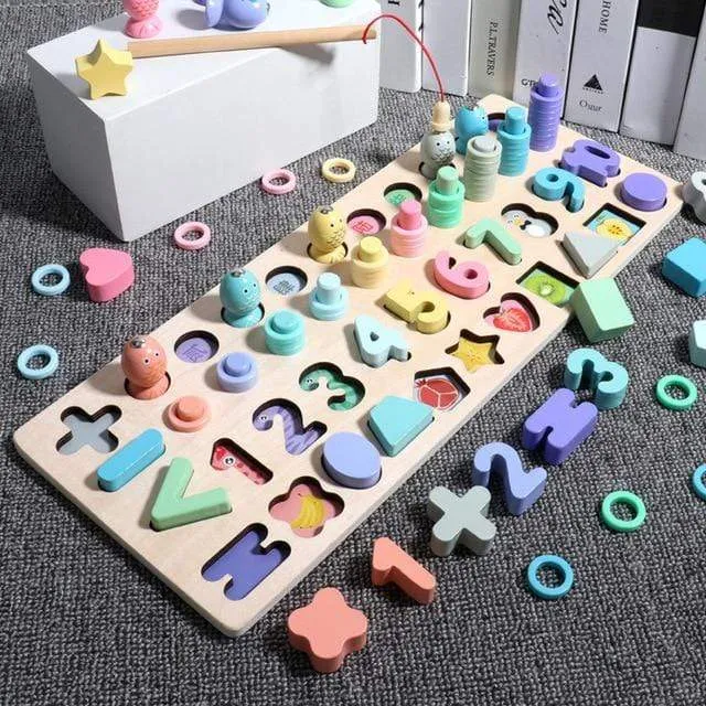 Montessori Educational Wooden Toys Children Busy Board Math Fishing Children's Wooden Preschool Montessori Toy Counting Geometry