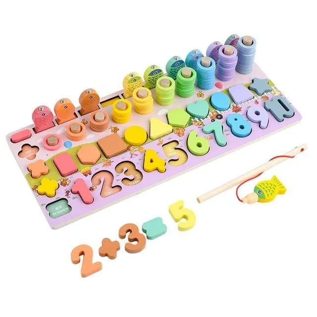 Montessori Educational Wooden Toys Children Busy Board Math Fishing Children's Wooden Preschool Montessori Toy Counting Geometry