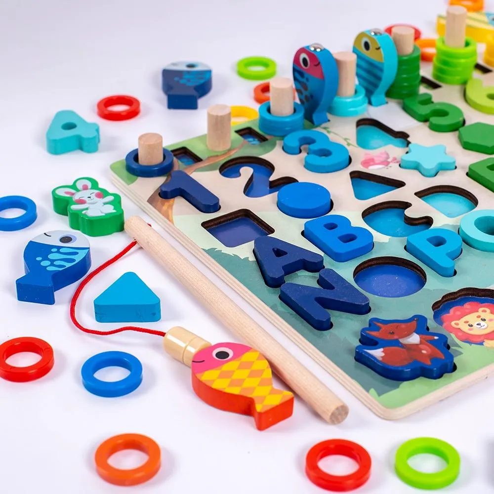 Montessori Educational Wooden Toys Children Busy Board Math Fishing Children's Wooden Preschool Montessori Toy Counting Geometry