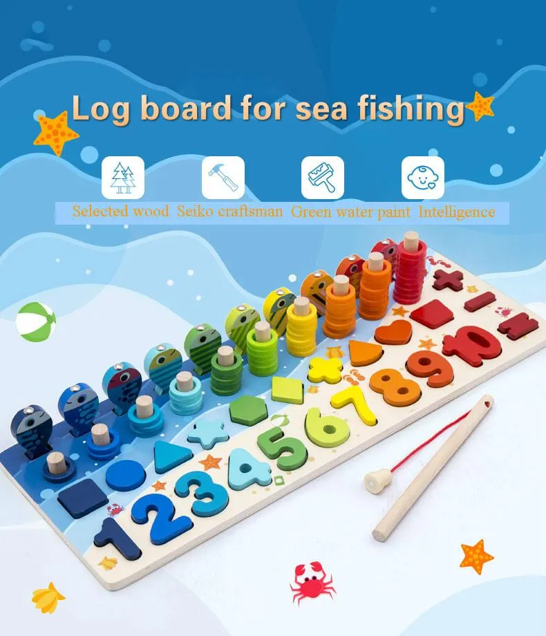 Montessori Educational Wooden Toys Children Busy Board Math Fishing Children's Wooden Preschool Montessori Toy Counting Geometry