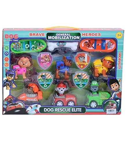 Nizomi Pup Buddies Rescue Team Action Figure Toys Set 6pc Pup with Vehicles Toys, Friction Power Push Along, Superhero Set in Best for Return Gift (6Pc Pup Buddies)