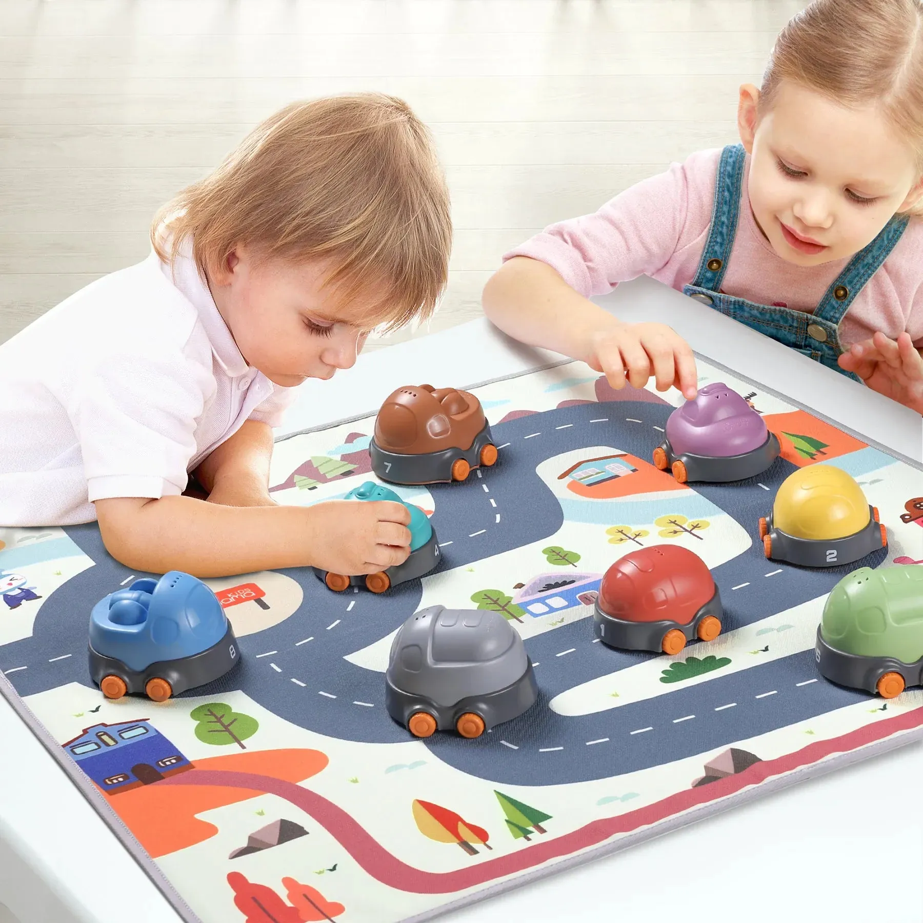 Stacking car toy with playmat, educational stack balance toy trucks play vehicles with activity mat for toddler 6 Months 