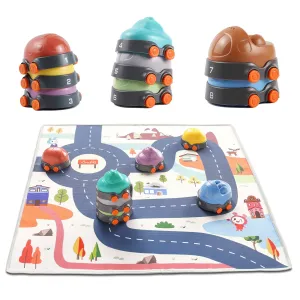 Stacking car toy with playmat, educational stack balance toy trucks play vehicles with activity mat for toddler 6 Months 