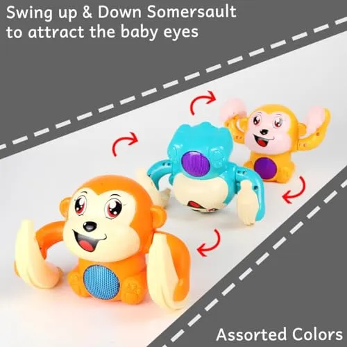 ToyMagic Dancing Monkey|Voice & Touch Sensor with Musical Light & Sound Effect|AAA Battery Operated|Birthday Gift|Spinning & Rolling Doll Tumble Toy for Kids 1 Year  |Made in India