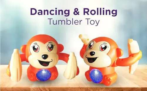 ToyMagic Dancing Monkey|Voice & Touch Sensor with Musical Light & Sound Effect|AAA Battery Operated|Birthday Gift|Spinning & Rolling Doll Tumble Toy for Kids 1 Year  |Made in India